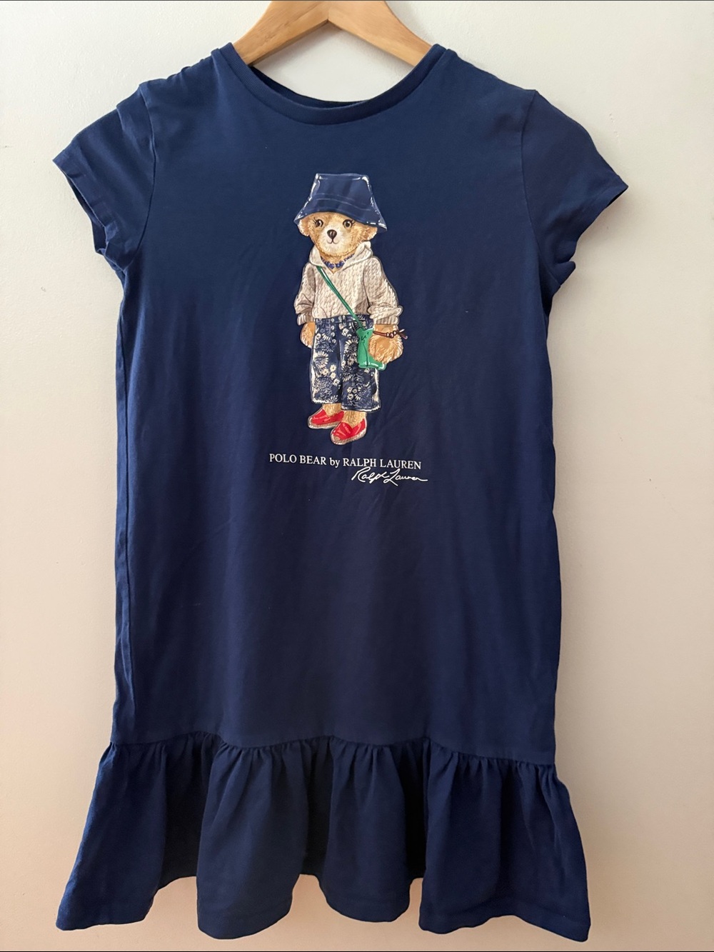 Polo by Ralph Lauren Navy Bear Graphic Ruffle Hem Dress